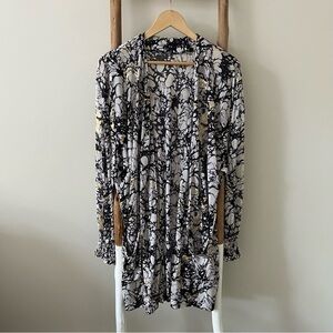 [flora kung swim] vintage printed gold lamé open beach coverup navy M